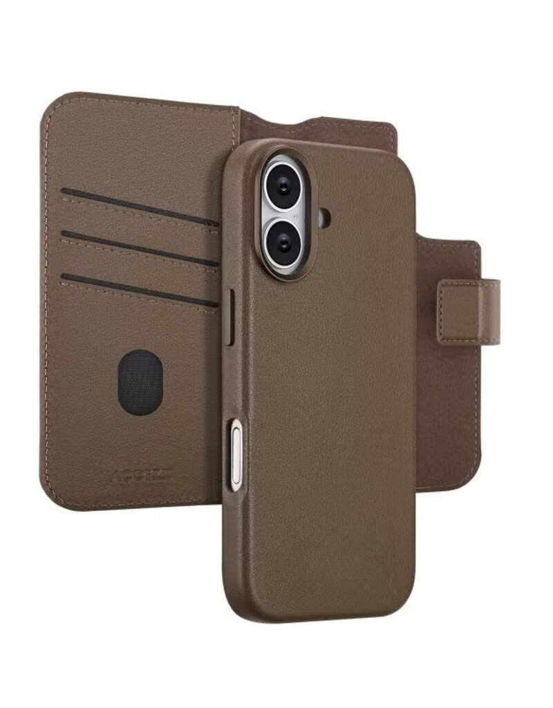 Accezz iPhone 17/Pro/Pro Max/Air Leder-Bookcase 2-in-1 mit MagSafe – Braun