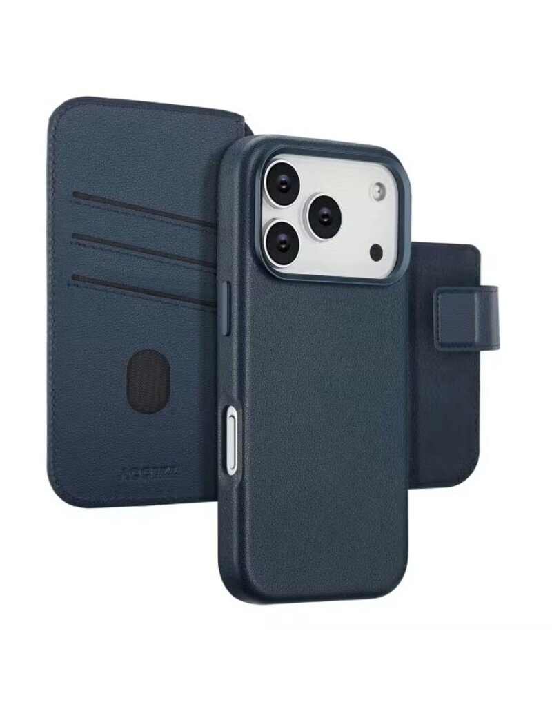 Accezz iPhone 17/Pro/Pro Max/Air Leder-Bookcase 2-in-1 mit MagSafe – Blau