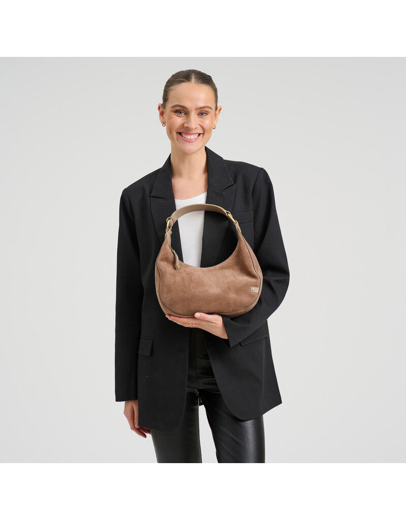 Depeche Luxus Handtasche aus Wildleder & Leder Taupe – Personalisierbar