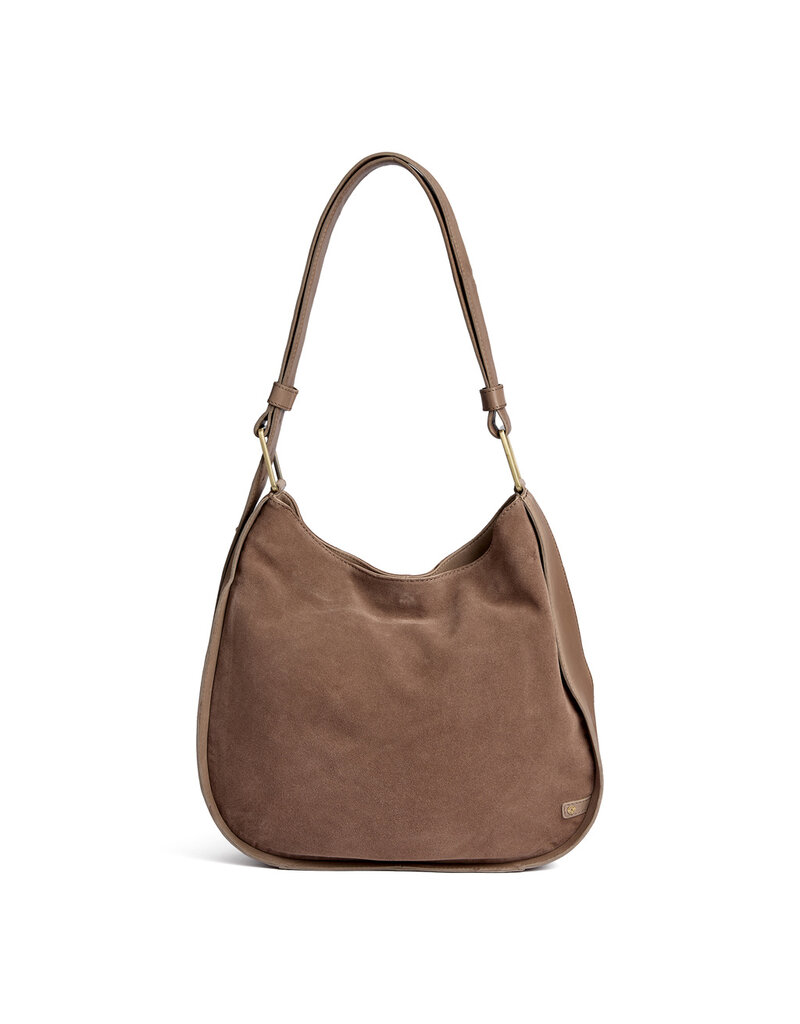 Depeche Luxus Wildleder- & Leder-Schultertasche Taupe – Elegante Handtasche für Damen