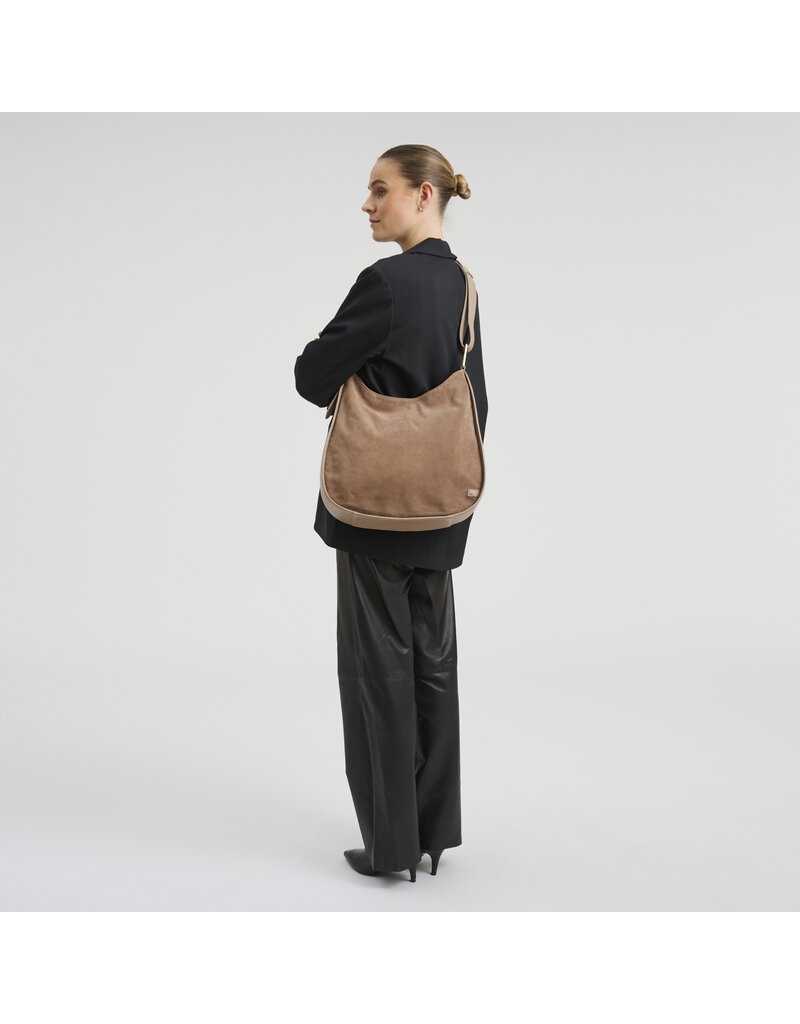 Depeche Luxe Suède & Leren Schoudertas Taupe – Elegante Handtas voor Dames