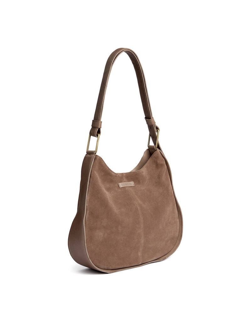 Depeche Luxus Wildleder- & Leder-Schultertasche Taupe – Elegante Handtasche für Damen