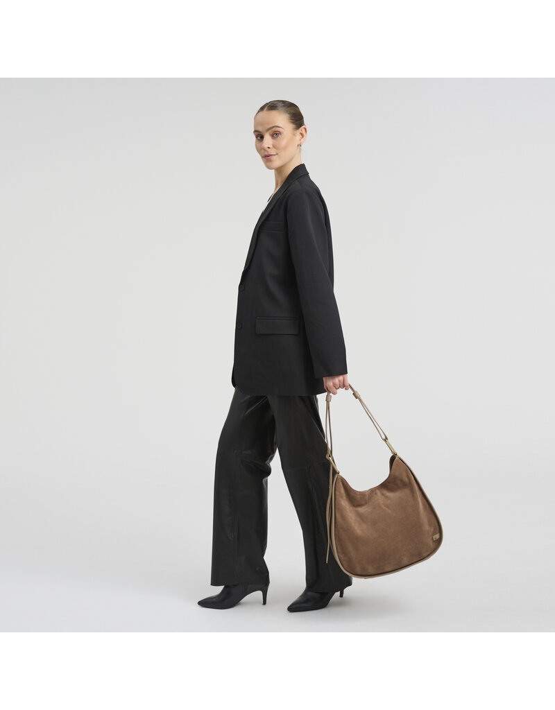 Depeche Luxe Suède & Leren Schoudertas Taupe – Elegante Handtas voor Dames