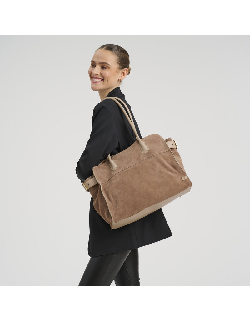 Depeche Luxe Suède Shopper Taupe – Ruime en Elegante Handtas