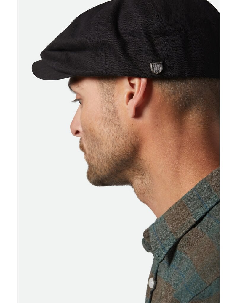 Brixton Brood Snap Cap Schwarz – Klassische Newsboy Cap mit Modernem Twist