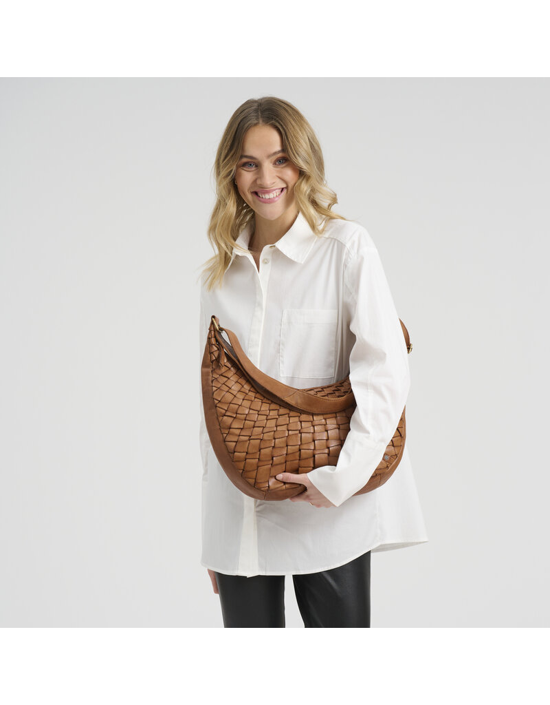 Depeche Schultertasche aus Leder – Handgewebtes Design mit Boho-Look