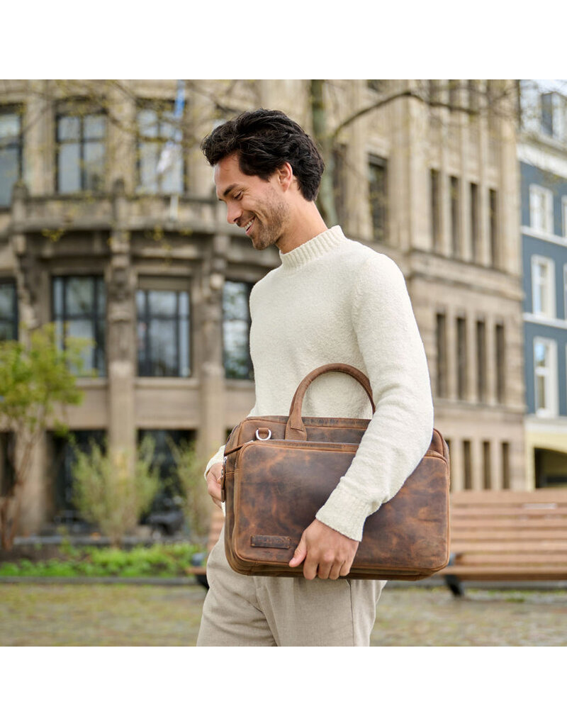 Plevier Galileo Leren Laptoptas 15.6” Leer – 3 Vaks Businesstas Personaliseerbaar