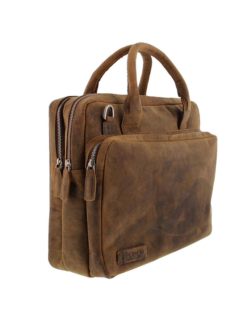 Plevier Galileo Leren Laptoptas 15.6” Leer – 3 Vaks Businesstas Personaliseerbaar