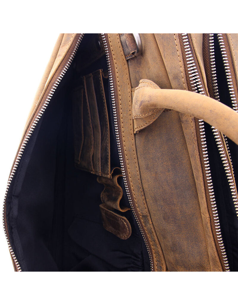 Plevier Galileo Laptoptasche 15.6” Leder – 3-Fach Business Tasche personalisierbar