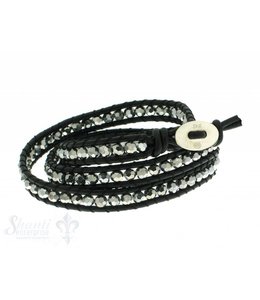Leather Wrap Bracelet: Hämatit, 50 cm 3 x Handgelenk