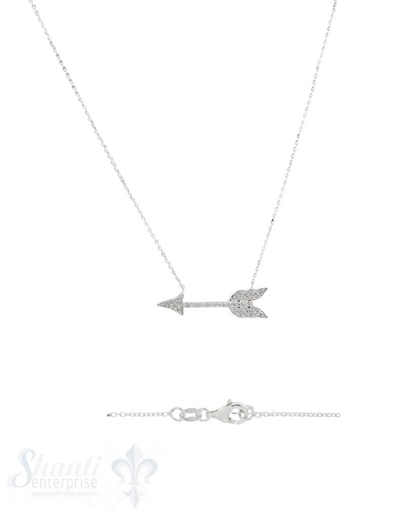 Silberkette: mit Pfeil, Zirkonia Karabiner, Anker 0.9x1.2mm