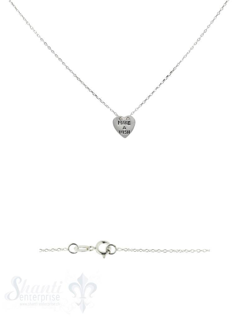 Silberkette:Herz "make a wish" 45 cm Federring, Anker