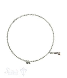 Silberarmkette: Kugeli 2 mm mit Stern und feinem Zöttel, 18 cm und Gummizug