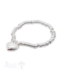 Elastikarmband Silber Rädli mit Herz bauchig 19 cm