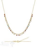 Halskette Si-Kügeli mit vielen Anh. Regenbogen, Zirkon gefärbt fein Grössen verstellbar 42-45 cm