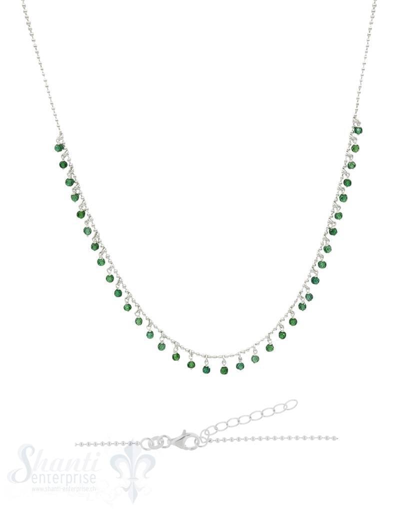 Halskette Si-Kügeli mit vielen Anh. grüner Zirkon gefärbt, fein Grössen verstellbar 42-45 cm