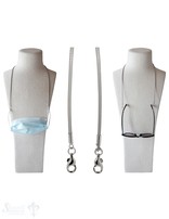 Brillen- oder Maskenkette 70 cm Leder 3 mm mit 2 Karabiner Silber und Gummischlaufen