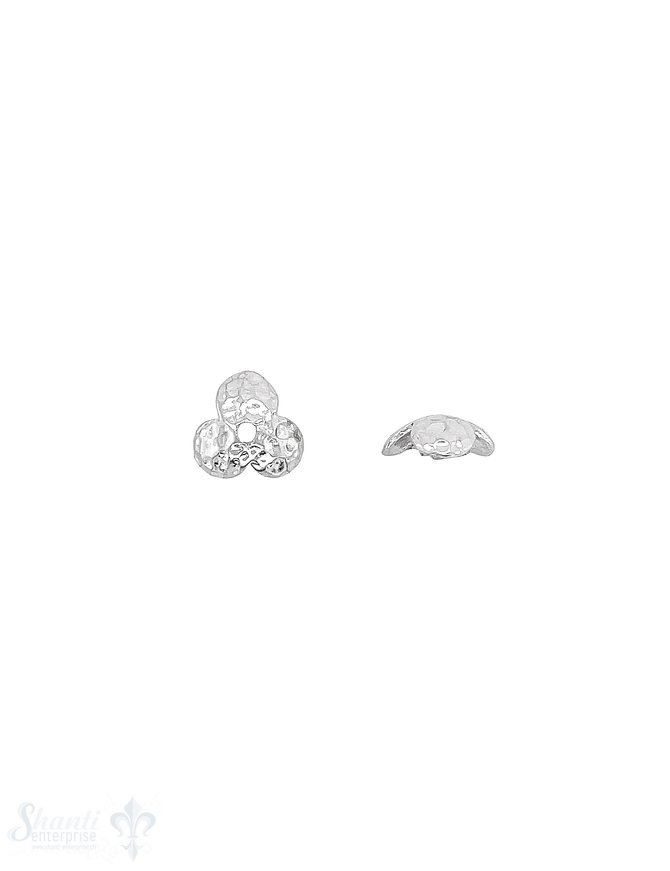 Blumen Perlkappe 10x3,8 mm 3-blättrig gehämmert Silber 925 hell  ID 1.6 mm 1Pack = 8 Stk. ca. 5 gr.