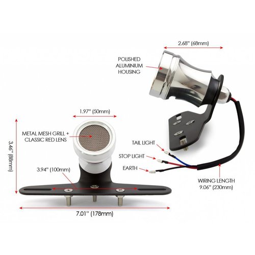 Feu arrière Chopper avec grille et support de plaque poli