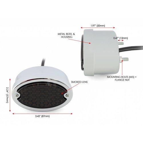 Metall Oval Rücklicht - Rauch / Chrom