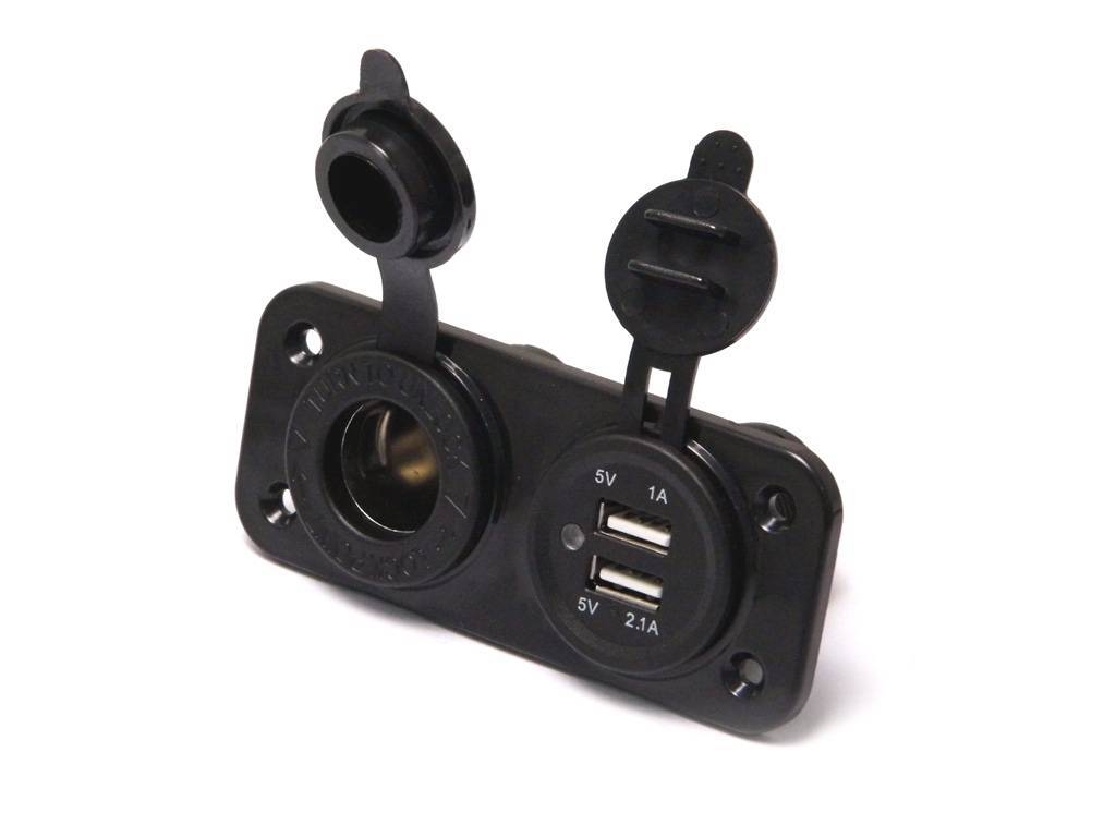 12/24 V Auto-Steckdose, 2 x USB Anschlüsse (schwarz) - BAUAKTIV