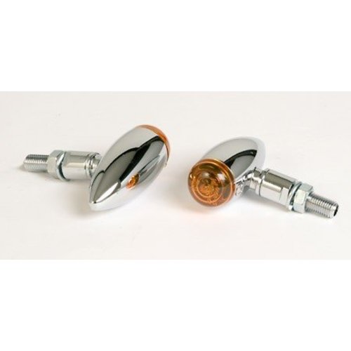 Paire de mini clignotants Bullet avec boîtier chromé et lentille ambrée