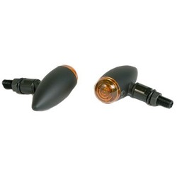 Paire de mini clignotants Bullet avec boîtier noir et lentille ambrée