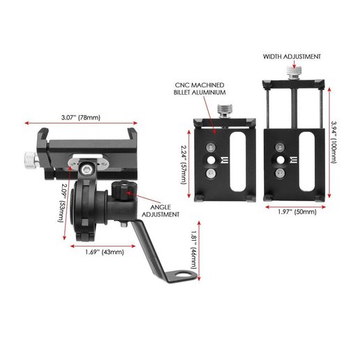 Motorbike Handlebar & Mirror Mount Phone Holder Kit - Billet Aluminium