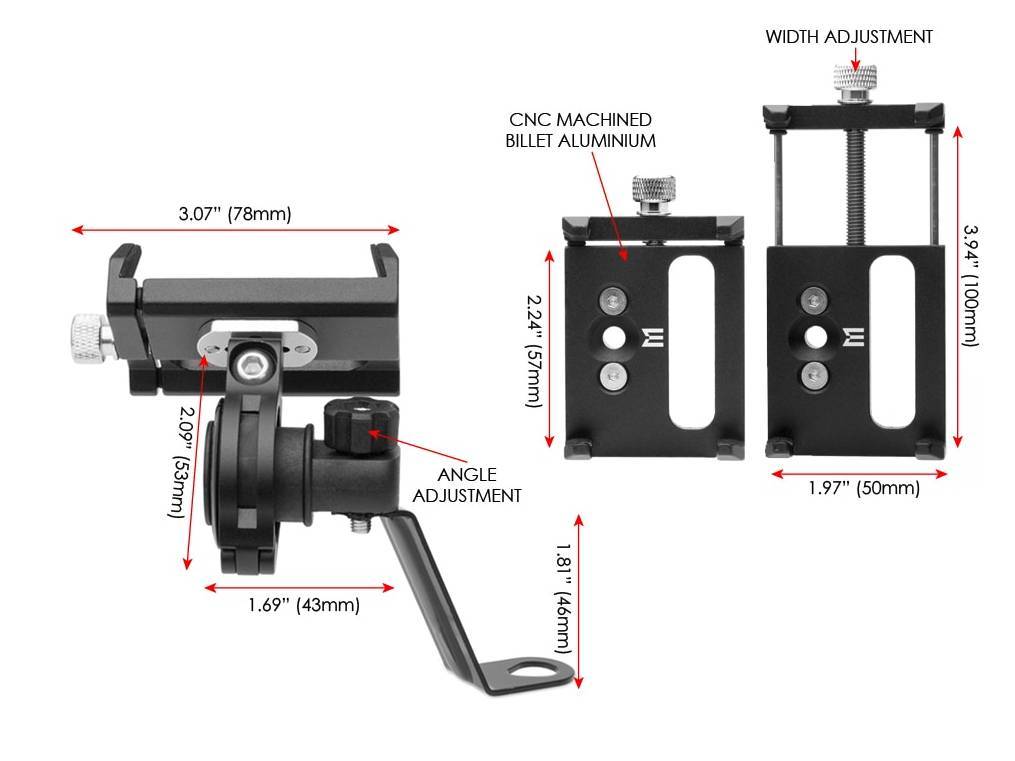 Motorrad Lenker und Spiegelhalterung Handyhalter Kit - Billet Aluminium