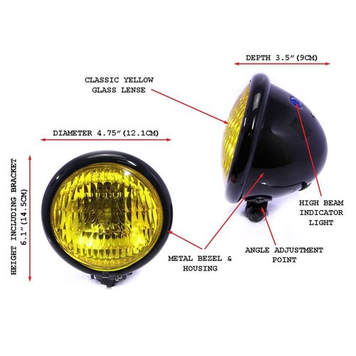 Phare avant Chopper 4,75" style "Bates" - Noir & Jaune