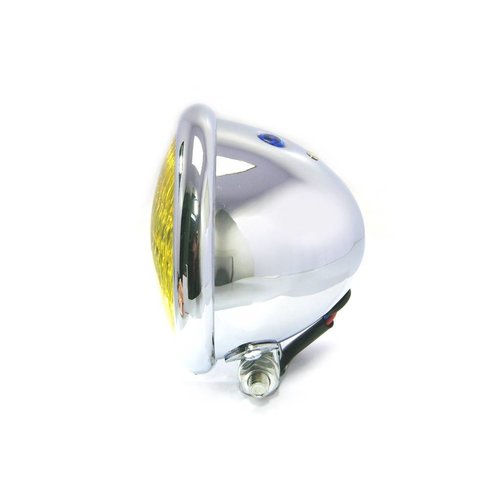 4.75" Chopper Headlight "Bates Style" Chrome & Yellow