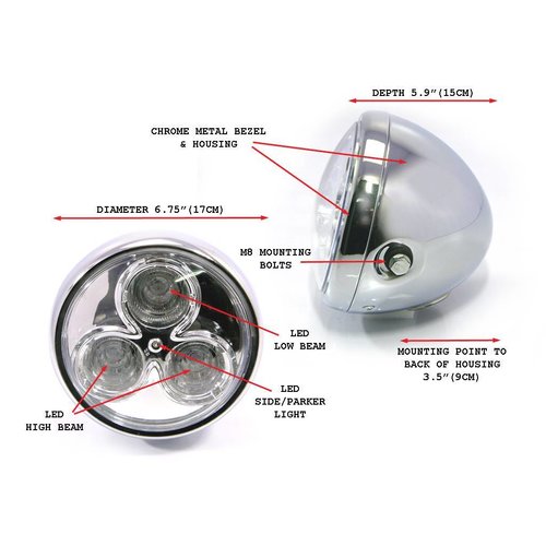Projecteur phare Chopper de 6,75 po, chrome