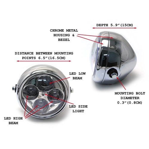 5.5" 4 LED Projector Chopper Koplamp Chrome