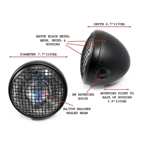 7" Scrambler Koplamp Mat Zwart Extra Groot