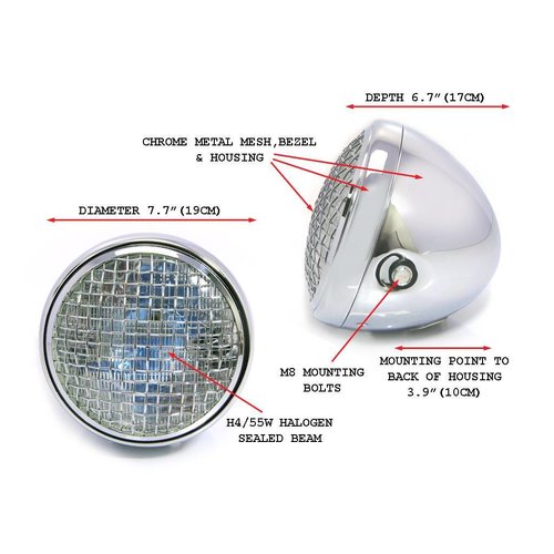 7" Scrambler Headlight Chrome Extra Large