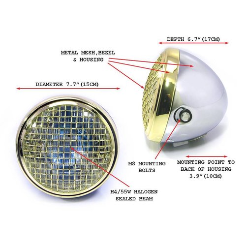 7" Scrambler Headlight Brass & Chrome Extra Large
