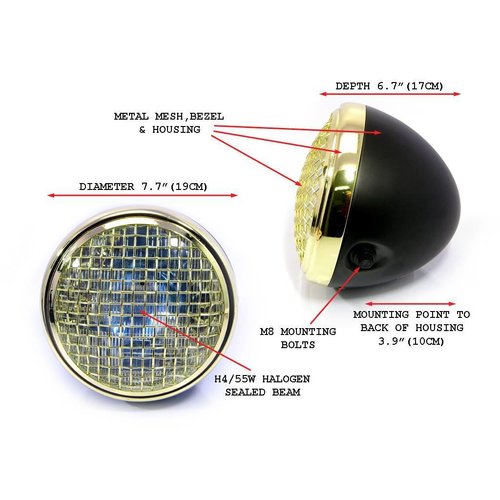 7" Scrambler Koplamp Brass & Black Extra Groot