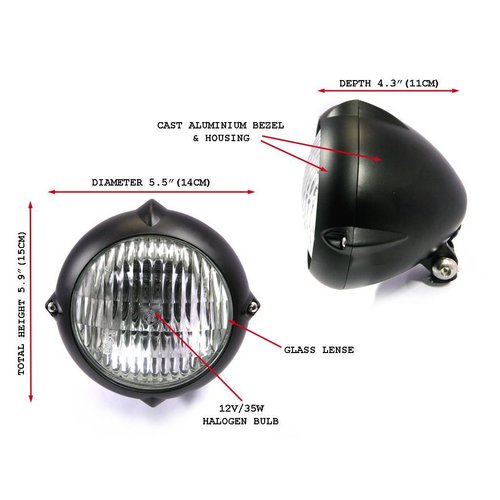 5.5 "Vintage Headlight Bottom Mount Black