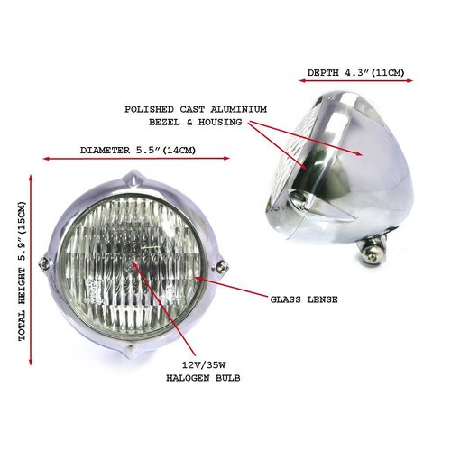 5.5" Vintage Koplamp Bottom Mount Polished