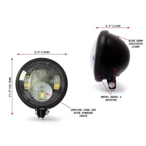 5,75" CREE LED Bates Style Koplamp Bottom Mount