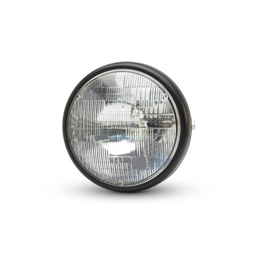 7 "Matzwarte Shorty Metalen Koplamp - 12v / 55w Sealed Beam