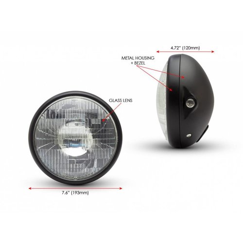 7 "Matzwarte Shorty Metalen Koplamp - 12v / 55w Sealed Beam