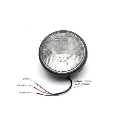 7 "Mattschwarz Shorty Metallscheinwerfer - 12v / 55w Sealed Beam