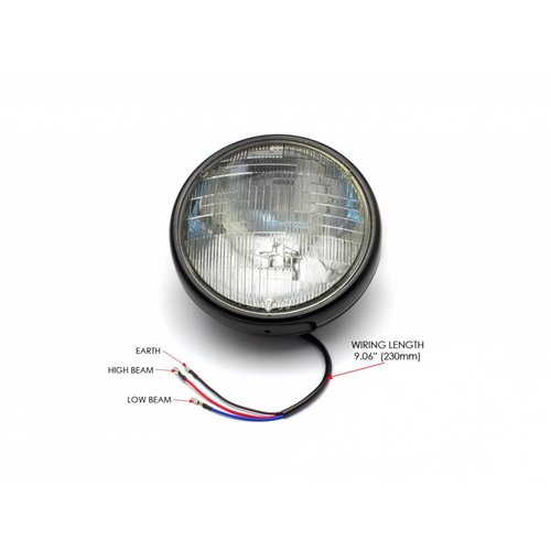 7 "glanzende zwarte Shorty metalen koplamp - 12v / 55w sealed beam