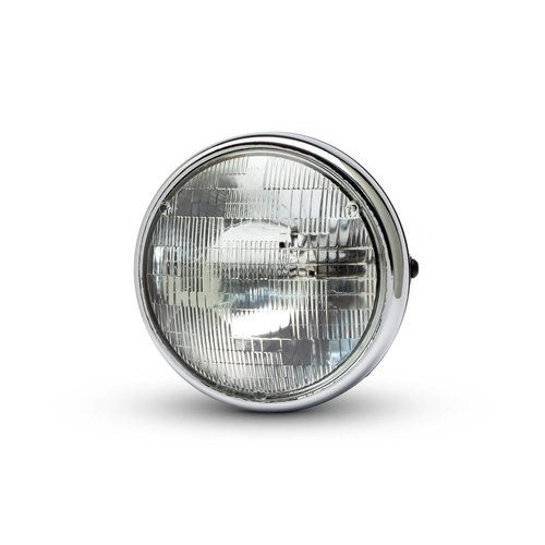 7" Chrome/Black Shorty Metal Headlight - 12v / 55w Sealed Beam