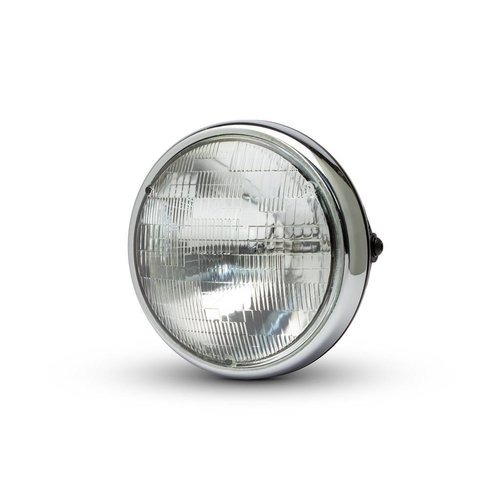 7 "Chrome/Zwart Shorty metalen koplamp - 12v / 55w sealed beam