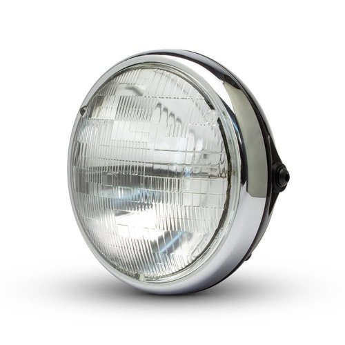 7 "Chrome/Zwart Shorty metalen koplamp - 12v / 55w sealed beam