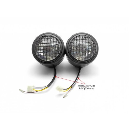 Black Universal Twin Metal Headlight + Mesh Grid - 12v / 35w