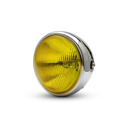 7" Bobber Headlight Chrome  - Yellow Lens