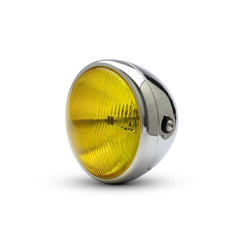 7" Bobber Headlight Chrome  - Yellow Lens